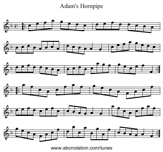 Adam's Hornpipe - staff notation