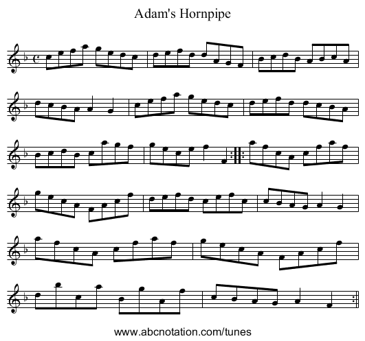 Adam's Hornpipe - staff notation