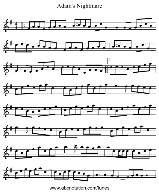 Adam's Nightmare - staff notation