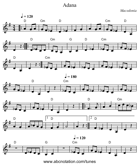 Adana - staff notation