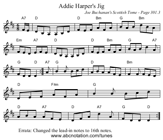 Addie Harper's Jig - staff notation