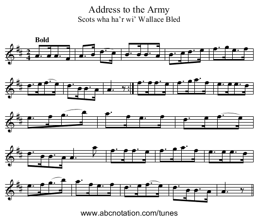 Address to the Army - staff notation