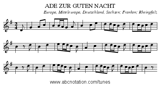 ADE ZUR GUTEN NACHT - staff notation