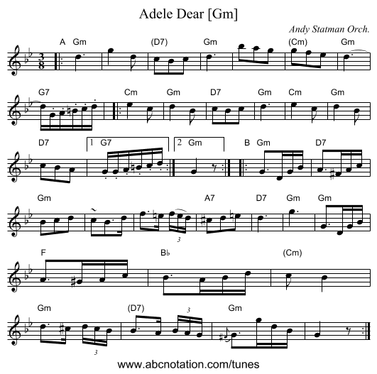 Adele Dear [Gm] - staff notation