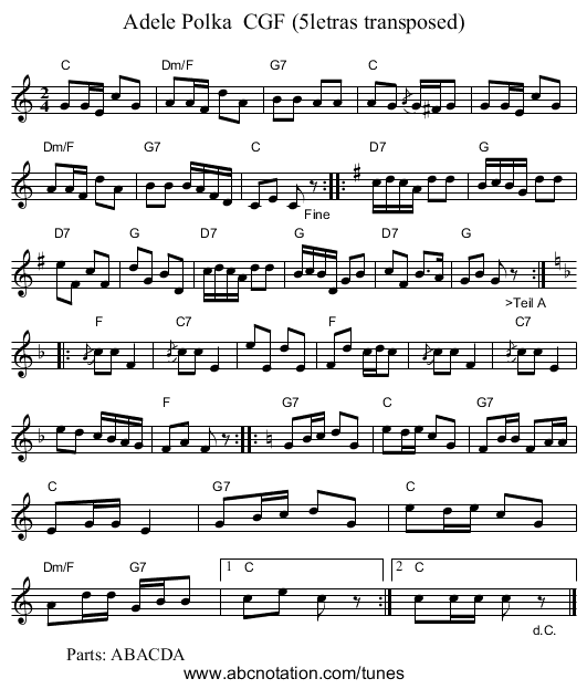 Adele Polka  CGF (5letras transposed) - staff notation