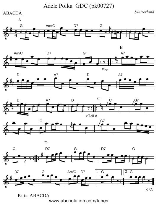 Adele Polka GDC (pk00727) - staff notation