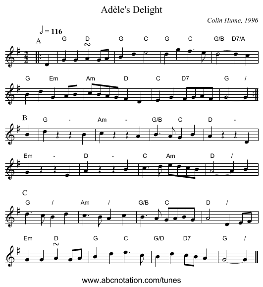 Ad&egrave;le's Delight - staff notation