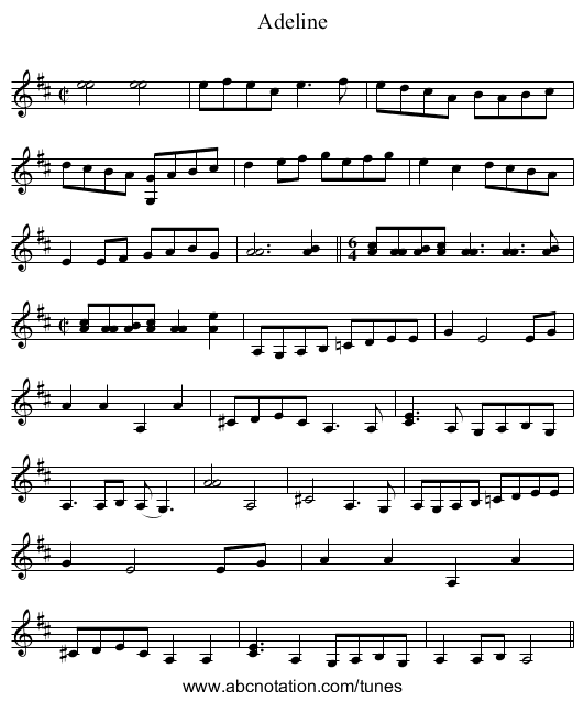 Adeline - staff notation