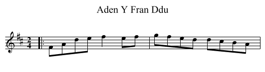 Aden Y Fran Ddu - staff notation