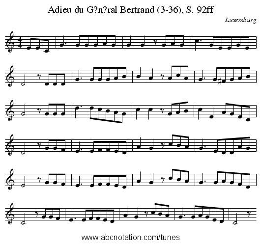 Adieu du G?n?ral Bertrand (3-36), S. 92ff - staff notation