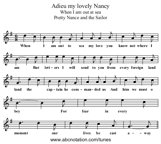 Adieu my lovely Nancy - staff notation