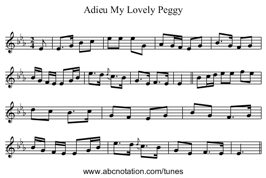 Adieu My Lovely Peggy - staff notation