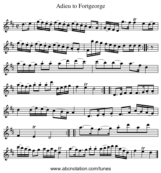 Adieu to Fortgeorge - staff notation