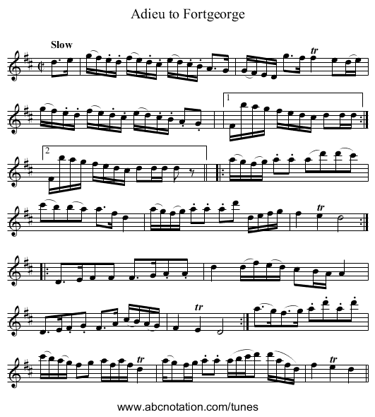 Adieu to Fortgeorge - staff notation