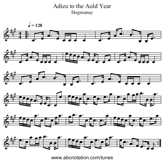 Adieu to the Auld Year - staff notation