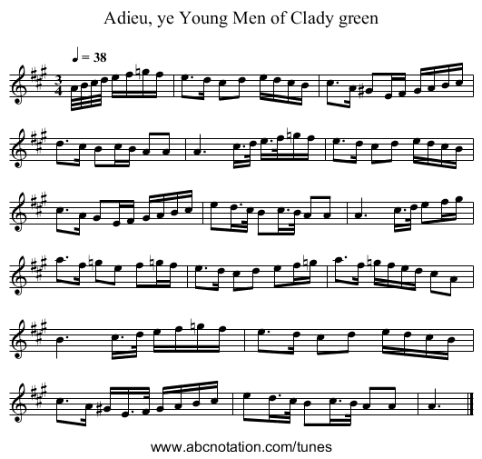Adieu, ye Young Men of Clady green - staff notation