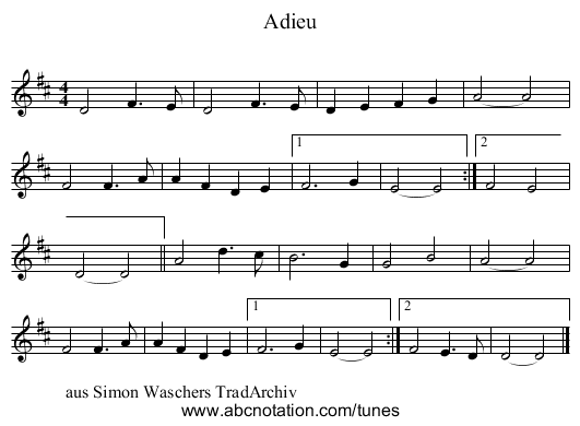Adieu - staff notation
