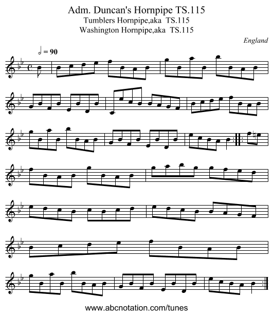 Adm. Duncan's Hornpipe TS.115 - staff notation