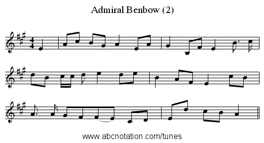 Admiral Benbow (2) - staff notation