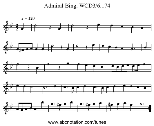 Admiral Bing. WCD3/6.174 - staff notation