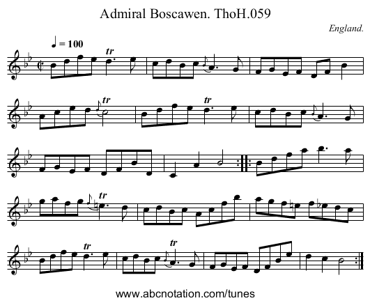 Admiral Boscawen. ThoH.059 - staff notation
