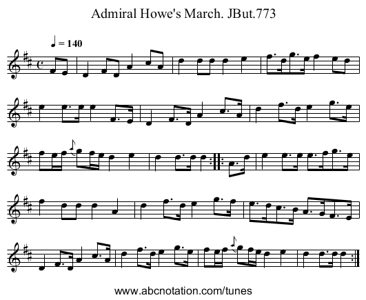 Admiral Howe's March. JBut.773 - staff notation