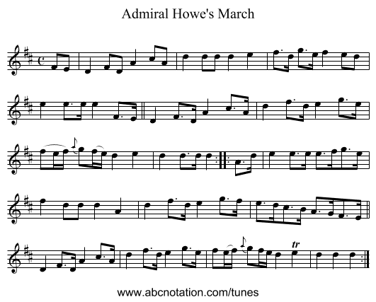Admiral Howe's March - staff notation