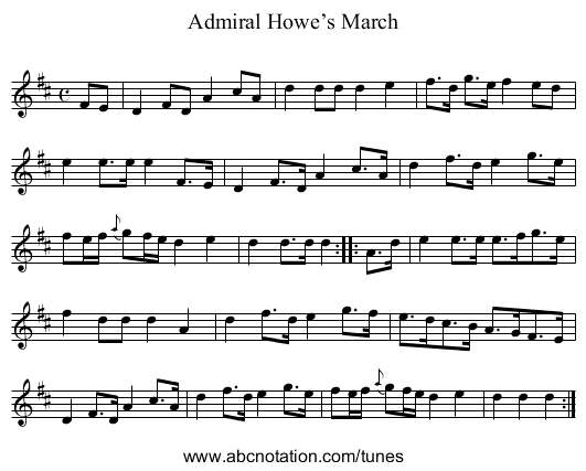 Admiral Howe’s March - staff notation