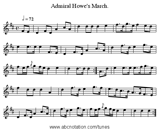 Admiral Howe's March. - staff notation