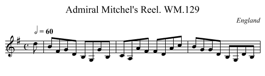 Admiral Mitchel's Reel. WM.129 - staff notation