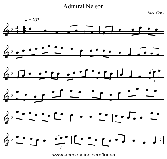 Admiral Nelson - staff notation