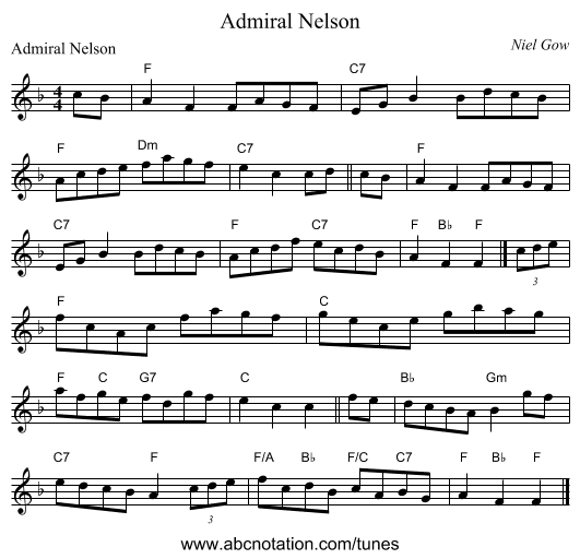 Admiral Nelson - staff notation