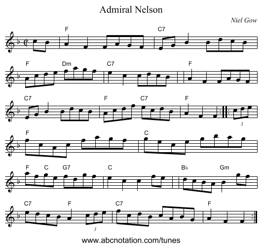 Admiral Nelson - staff notation