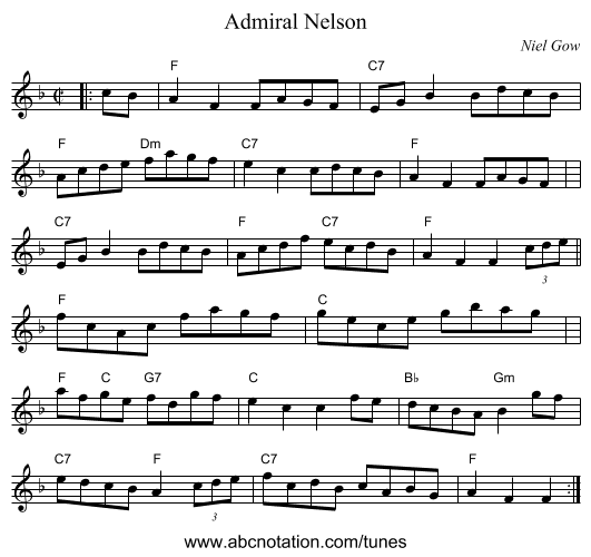 Admiral Nelson - staff notation