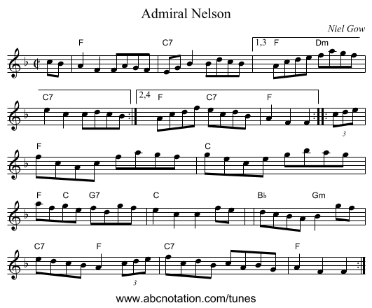 Admiral Nelson - staff notation
