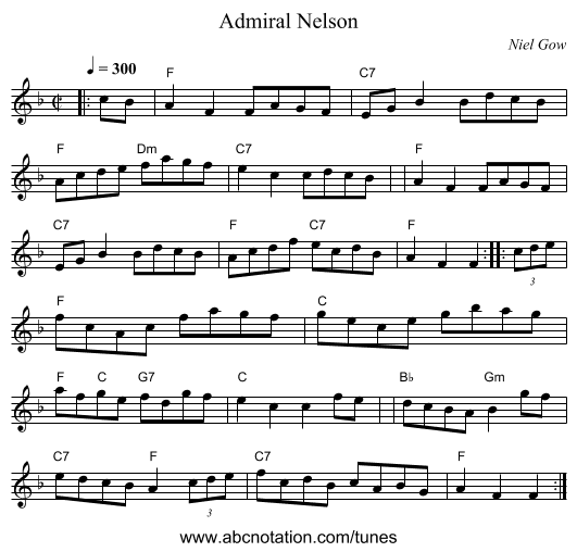 Admiral Nelson - staff notation