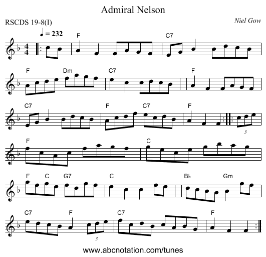 Admiral Nelson - staff notation