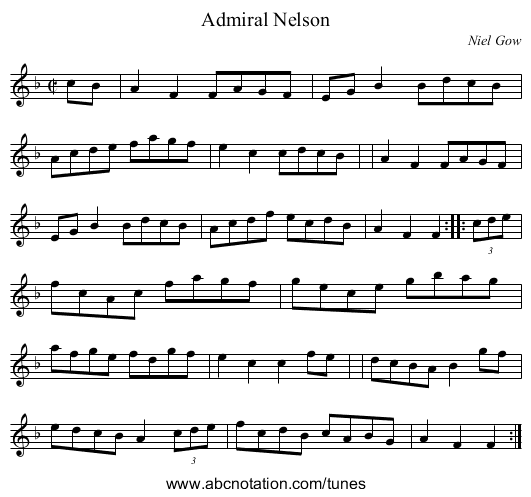 Admiral Nelson - staff notation