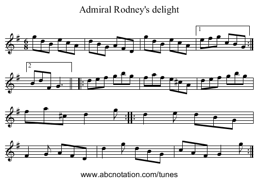 Admiral Rodney's delight - staff notation
