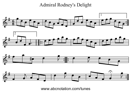 Admiral Rodney's Delight - staff notation