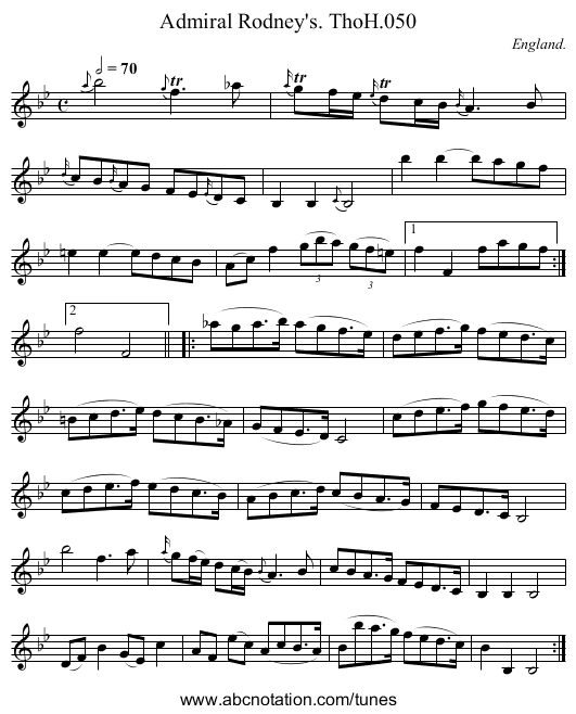 Admiral Rodney's. ThoH.050 - staff notation