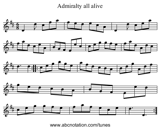 Admiralty all alive - staff notation