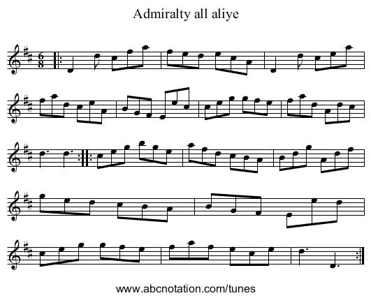 Admiralty all aliye - staff notation