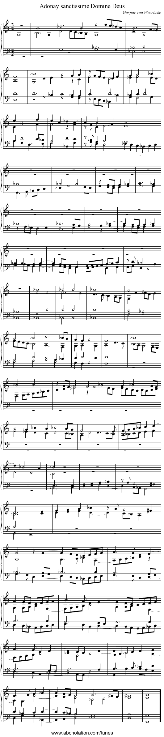 Adonay sanctissime Domine Deus - staff notation