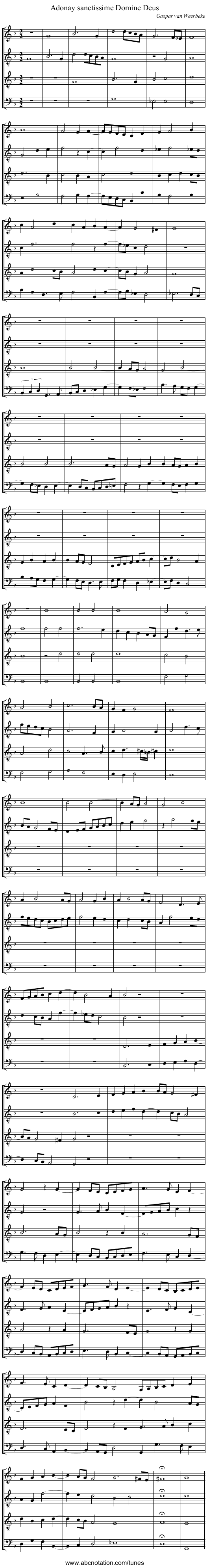 Adonay sanctissime Domine Deus - staff notation