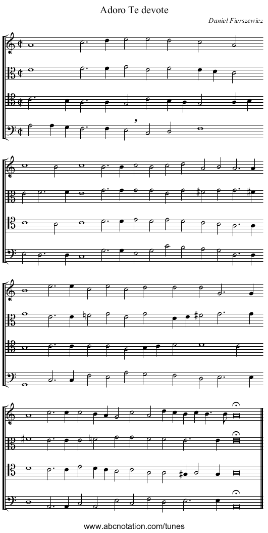 Adoro Te devote - staff notation
