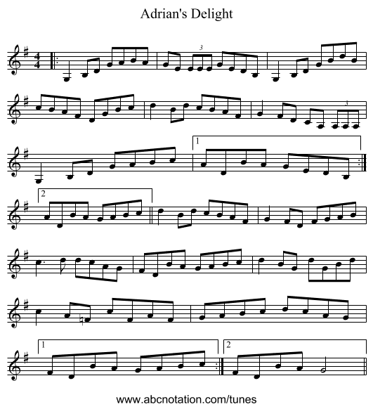 Adrian's Delight - staff notation