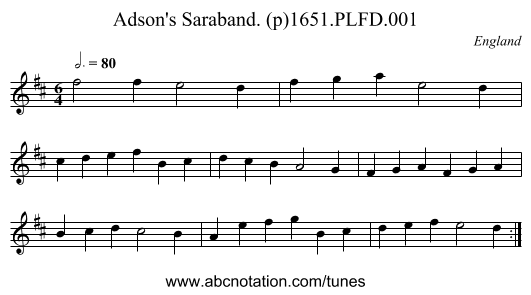 Adson's Saraband. (p)1651.PLFD.001 - staff notation