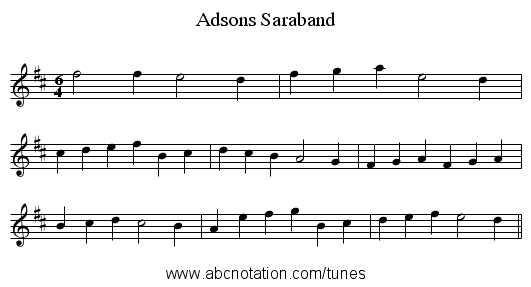 Adsons Saraband - staff notation