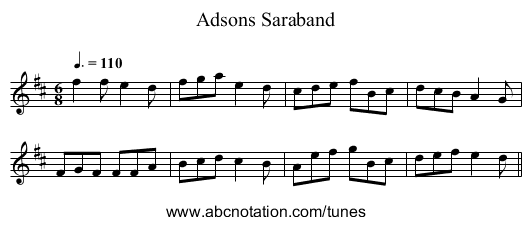Adsons Saraband - staff notation
